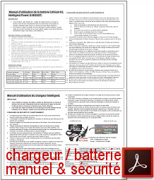 consignes de sécurité et manuels batterie et chargeur